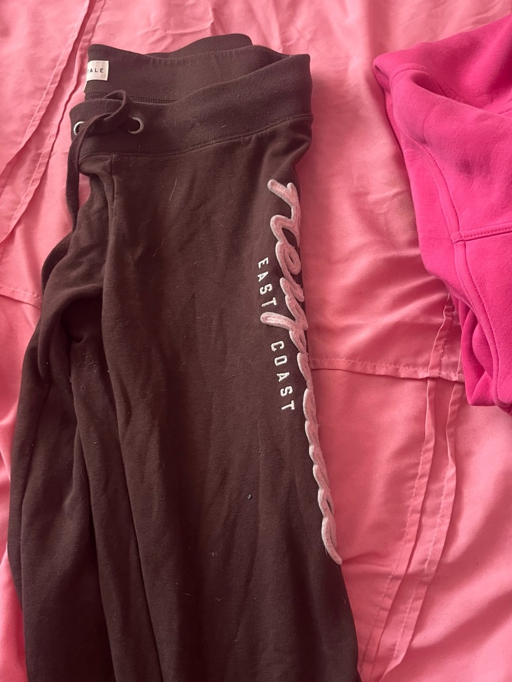 Aeropostale Black Boot Cut 'East Coast' Sweatpants with Pink Script